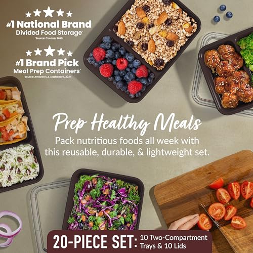 Prep 2 Compartment Meal Prep Containers with Lids (Burgundy)