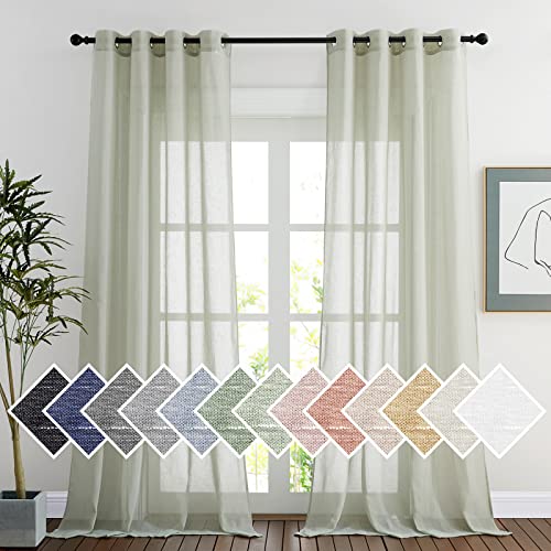 Privacy Semi Sheer Linen Curtains Extra Long 108" Long (52"W x 108"L (Pack of 2) / Sage Green)