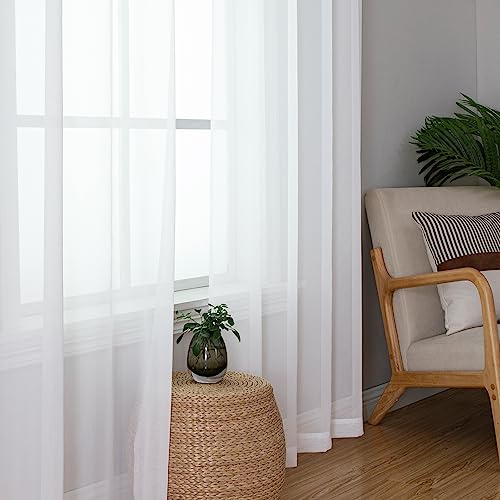 108 Inch White Sheer Window Curtains for Farmhouse (40"W x 108"L (Pack of 2) / White)