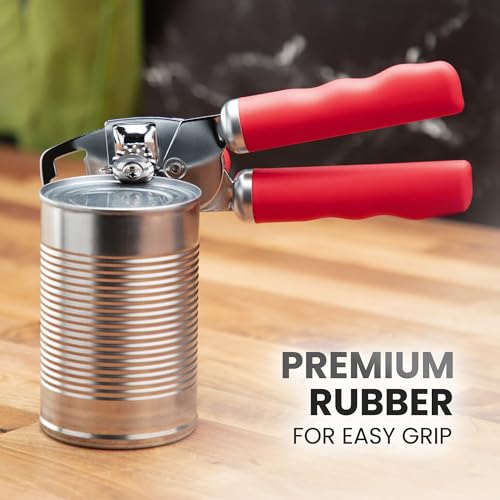 Manual Can Opener Heavy Duty Patented Stainless Steel (Cherry Red / Comfy Grip)