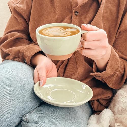 Ceramic Latte Art Mug With Saucer (Light Matcha)