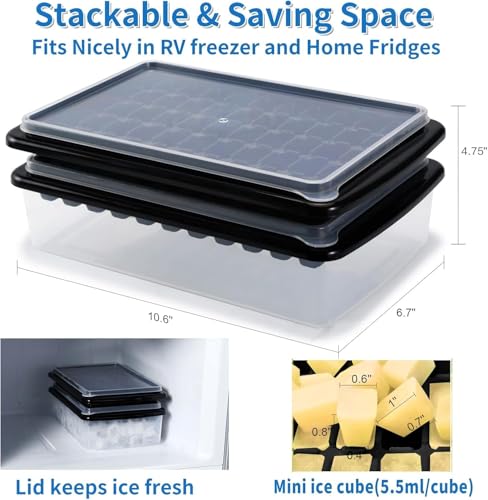 Ice Cube Tray with Lid And Bin for Freezer (Black)