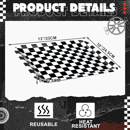 3 Pcs 13 x 10 Inch Black and White Checkered Serving Trays