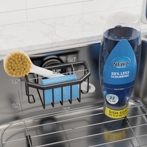 Sponge Holder for Kitchen Sink with Strong Suction Cup (6.1" x 3.5" / Black)