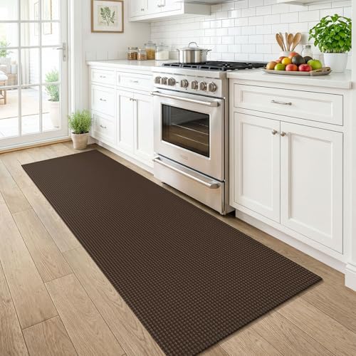 Runners for Hallways 2x6 ft Washable Kitchen Runner Non Slip Rubber Backed Hall Runners Cotton Entryway Runner Rugs Floor Carpet for Indoor Backdoor Bedroom Kitchen (Brown/Dark Brown / 2' x 6' (Runner))