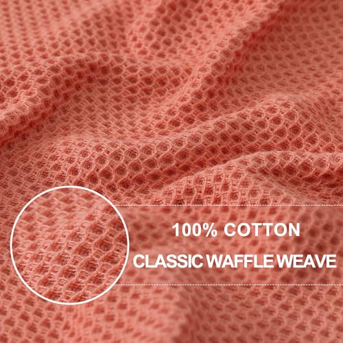 100% Cotton Waffle Weave Kitchen Dish Towels 6 (Coral / 13 X 28 - 6 Pack)