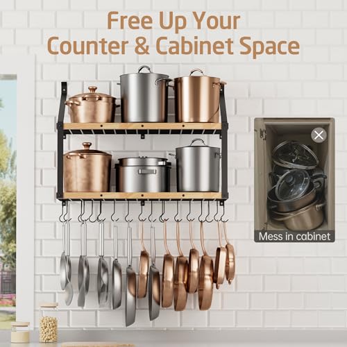 132lb Heavy Duty Hanging Pot Rack Wall Mounted (Double-tier)