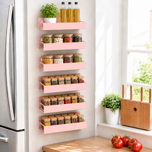 6 Pack Metal Magnetic Spice Rack for fridge (Pink (6 Pack))