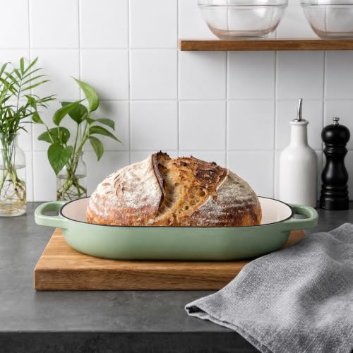 Enameled Cast Iron Dutch Oven Pot with Dome Lid (Green)