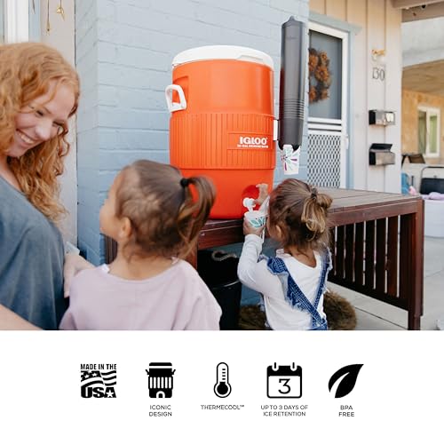 10 Gallon Portable Sports Cooler Water Beverage Dispenser with Flat Seat Lid (Orange 10 Gallon)
