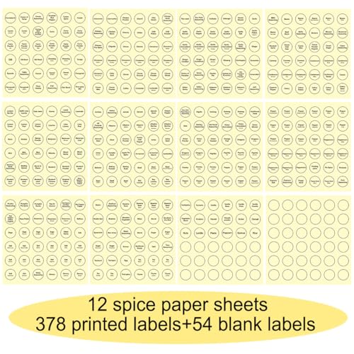 Spice Labels 432Pcs Spice Labels Stickers 1.4in Waterproof Adhesive Round Preprinted Spice with Blank Label Black Tear Resistant Sticker for Kitchen Jars Caps Food Containers Organizers (T Black)