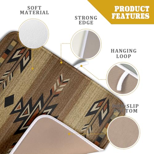 16"x18" Southwestern Dish Drying Mat Rustic Brown Tribal Ethnic Small Dish Drainer Mats Antique Native American Absorbent Microfiber Dish Drying Pad for Kitchen Countertop Decor (18" x 16")