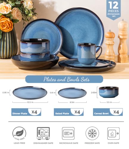 Ceramic Dinnerware Sets for 4 (Modern-Blue / Service for 4 (12 Pcs))