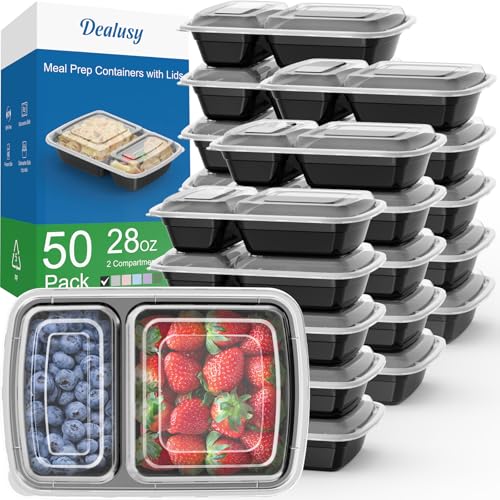 50 Pack 28 oz Meal Prep Containers with Lids 2 (Black)
