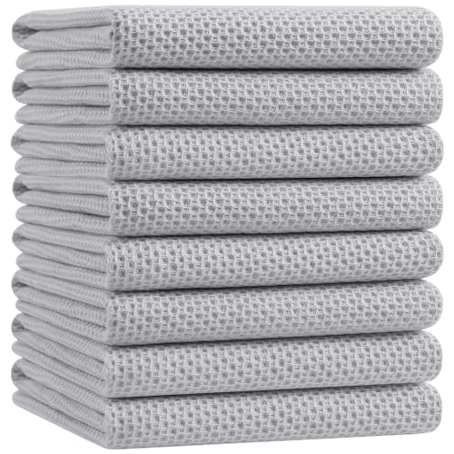 100% Cotton Oversized Waffle Weave Kitchen Towels 8 (Light Gray / 20 X 28 - 8 Pack)