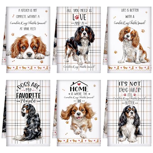 6 Pcs Cavalier King Charles Kitchen Towels Funny Dog Dishcloth (Cavalier King Charles)