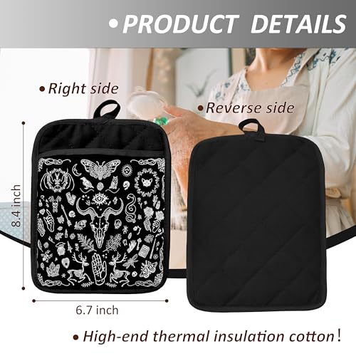 Gothic Witchy Skull Pot Holders with Pockets (Color-a)
