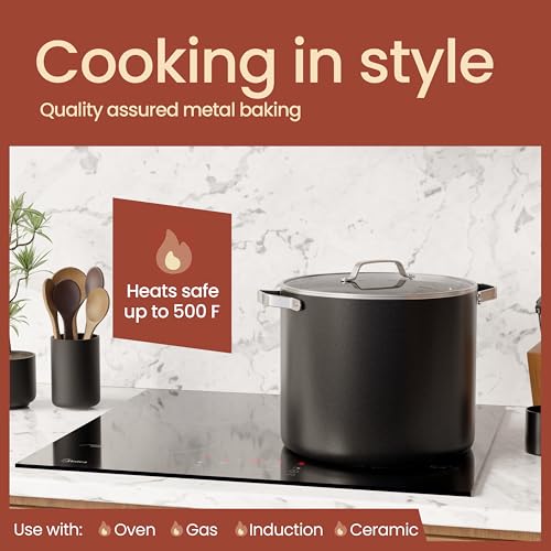 Bakken 16 Quart Ceramic Coated Stock Pot with Lid (Black / 16 Quarts)
