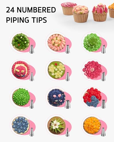 65 PCs Cake Decorating Kit with Cake Stand (Rose Pink)