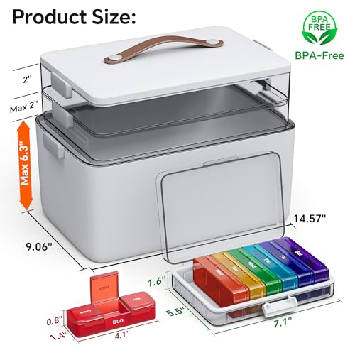 3 Tier Medicine Organizer with Leather Portable Pill Case (Regular 3-Tier Set)