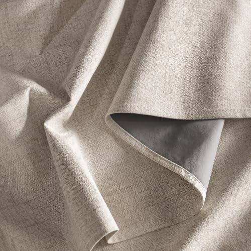 Natural Beige 100% Blackout Linen Curtains 72 Inches for Bedroom (Natural Beige / 52"W x 72"L (Pack of 2))