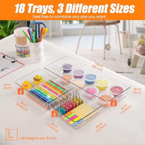 18 Pcs Large Size Clear Drawer Organizer Set (18 Pack)