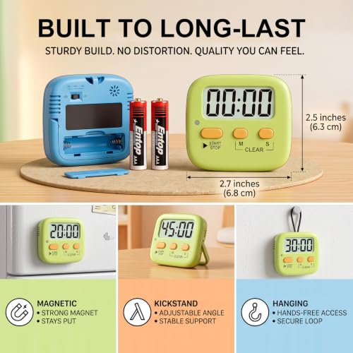 2 Pack Digital Timer for Kids Classroom Kitchen Timers for Cooking (2 * Green+ Sky Blue ( 95%+select for Kids ))