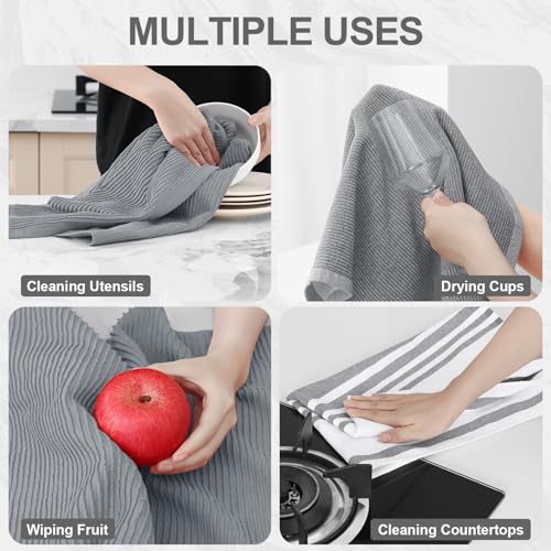 Cotton 380 GSM Premium Kitchen Towels (Grey / 18" X 28" - 12 Pack)