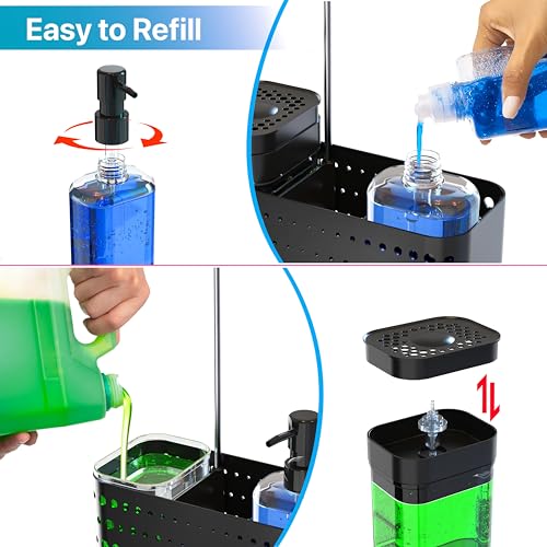 Dish Soap Dispenser Set with Sponge Holder for Kitchen Sink