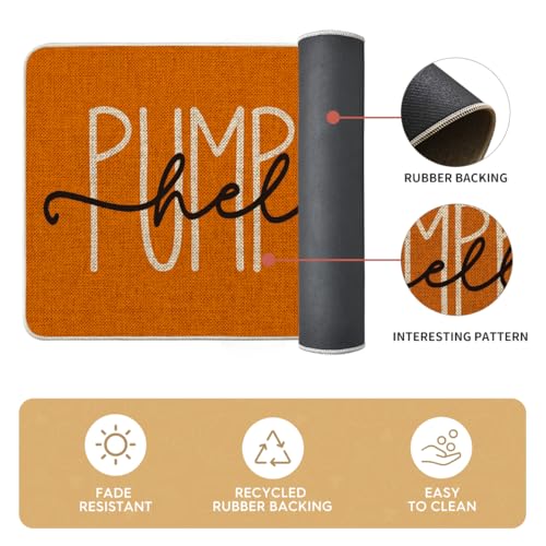 Orange Hello Pumpkin Fall Kitchen Mats Set of 2 (17" x 29" /17" x 59" / Orange)