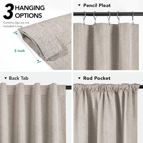 100% Blackout Linen Curtains 90 Inch Long for Living Room Bedroom (Sand/Linen Total Blackout / 52"W x 90"L (Pack of 2))