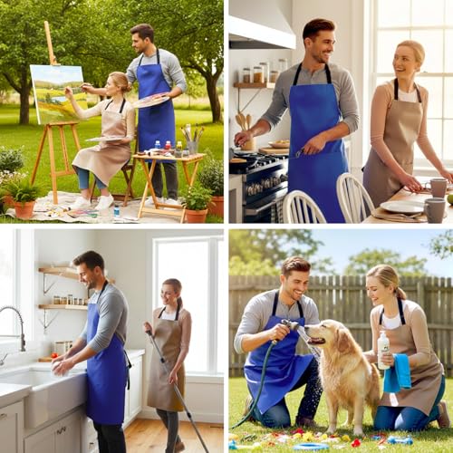 2 Pack Kitchen Aprons (Royal Blue & Brown)