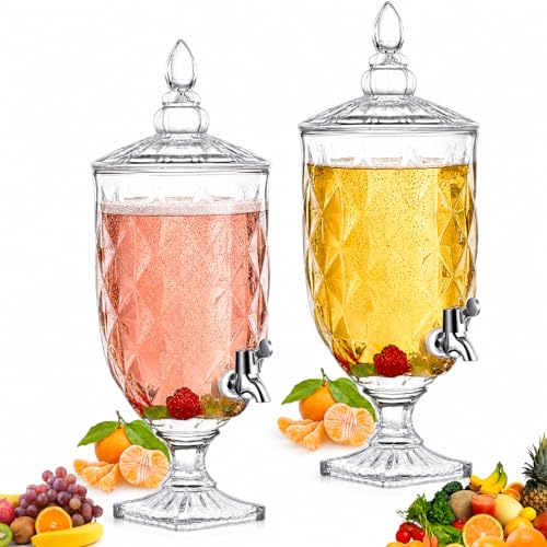 2 Pieces 1.3 Gallon Drink Dispensers for Parties Crystal Iced Beverage Dispenser with Stand and Spigot (Delicate)