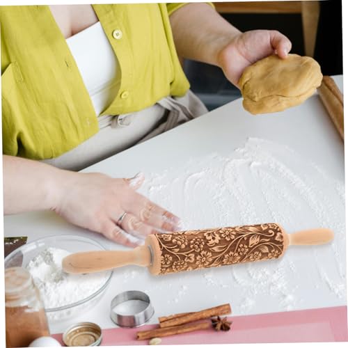 Embossed Rolling Pin for Baking Wooden Pastry Roller with Intricate Floral Patterns for Cookies Fondant and Dough for Weddings Holidays and Special Occasions