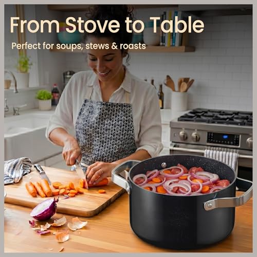 Bakken 8.5 Quart Ceramic Coated Stock Pot with Lid (Black / 8.5 Quarts)