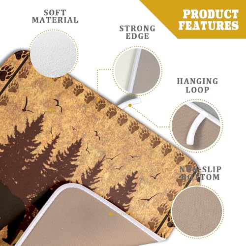 16"x18" Brown Bear Dish Drying Mat Rustic Forest Wildlife Woodland Dish Drainer Mats for Kitchen Countertop Farmhouse Animal Paw Print Fast Dry Microfiber Dish Drying Pad Decoration (18" x 16")