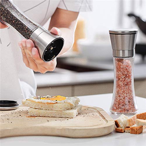 Salt and Pepper Grinder Set Refillable Adjustable Mill Shaker Tall (Tall Silver - 2 Pack)
