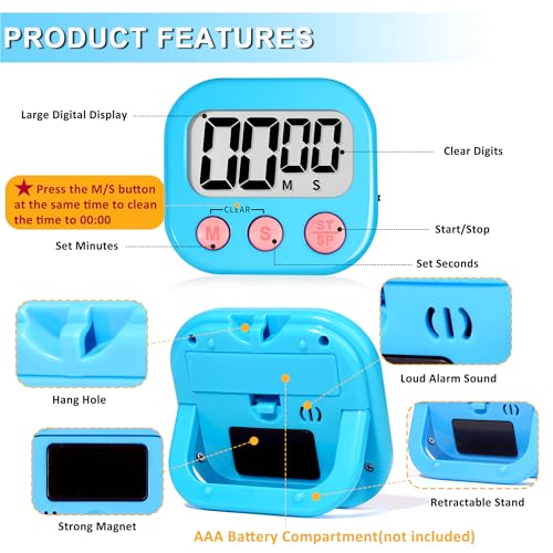 Classroom Timer for Kids Teachers 2 Pack Digital Timers Blue White (White & Blue)