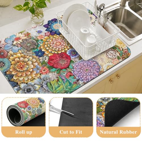 Kitchen Countertop Dish Drying Mat (Colourful / 31.5" x 17")
