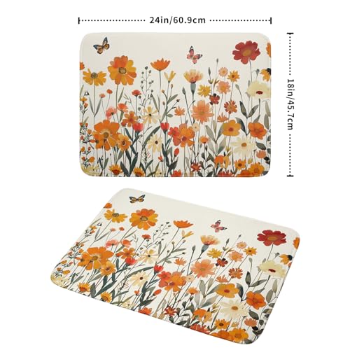 Fall Orange Wildflower Dish Drying Mat for Kitchen Counter (18" x 24")