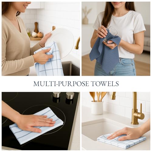 Kitchen Towel Set 100% Cotton Absorbent 12 Pack (18"x28" - 12 Pack / 05: Indigo)