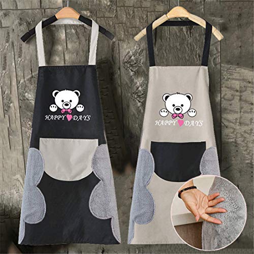 Women Kitchen Apron with Hand Wipe Pockets Adjustable Neck for Cooking Baking