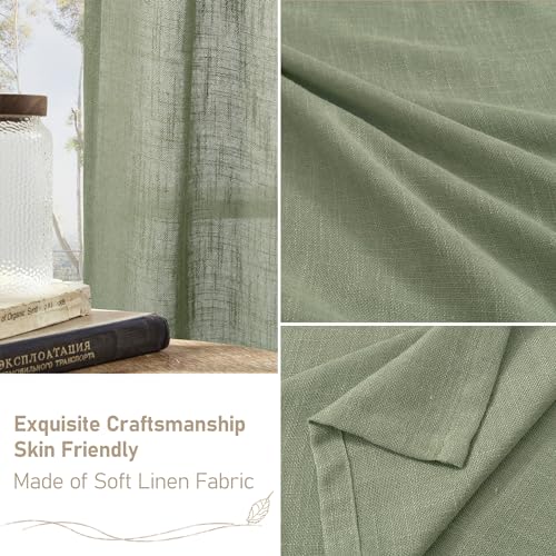 Living Room Linen Sheer Curtains 90 Inches Long for Bedroom (52"W x 90"L (Pack of 2) / Sage Green)