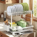 2 Tier Dish Drying Rack for Kitchen Counter (White)