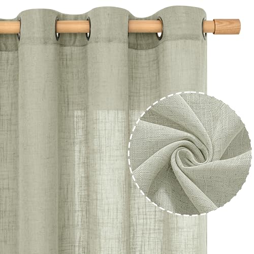 Linen Sheer Curtains for Living Room 84 Inch Length 2 Panels Set (52"W x 84"L (Pack of 2) / Sage Grey)