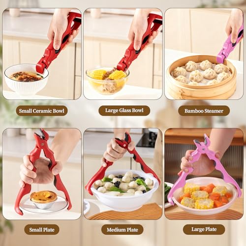 3-in-1 Hot Plate Gripper, Hot plate gripper,Non-Slip Anti-Scald Ironing Dish Clamp,for Hot Bowl Cozy Holder, Hot Plate Gripper Tongs (Red + Red) (Red + Red)