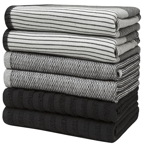 Premium Kitchen Towels 6 Pack 100% Cotton (Black / Kitchen Towels - Mixed Styles (6 Pack))