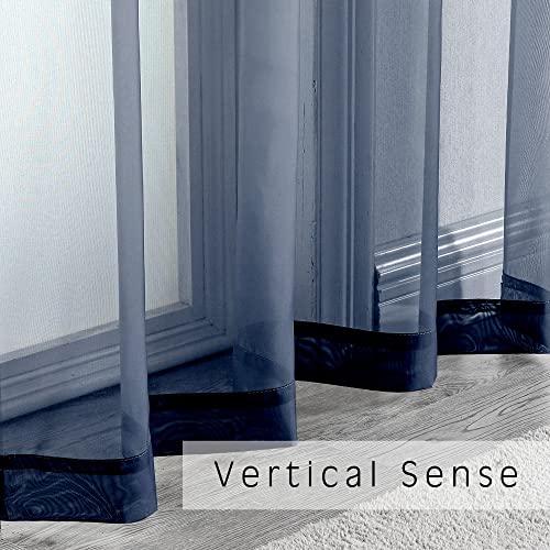 2 Panels Sheer Window Curtain Panels 96" Length for Bedroom (Navy Blue / 42"W x 96"L (Pack of 2))