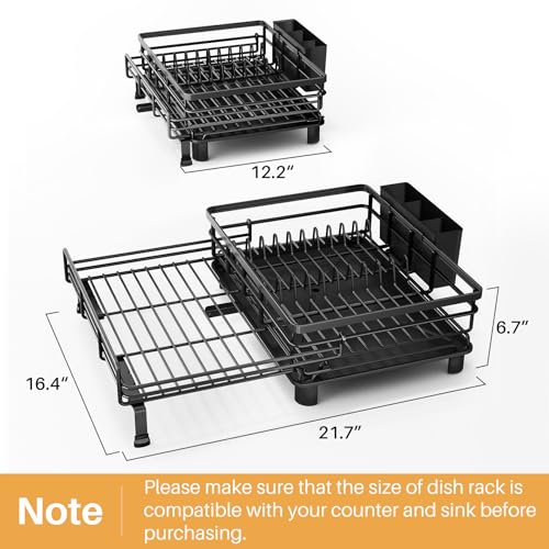 Expandable Dish Drying Rack for Kitchen Counter (Black)
