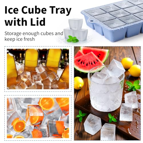 Silicone Ice Cube Tray 3 Pack (Ice Cube Tray 3 Pack / Blue+Mint+Pink)